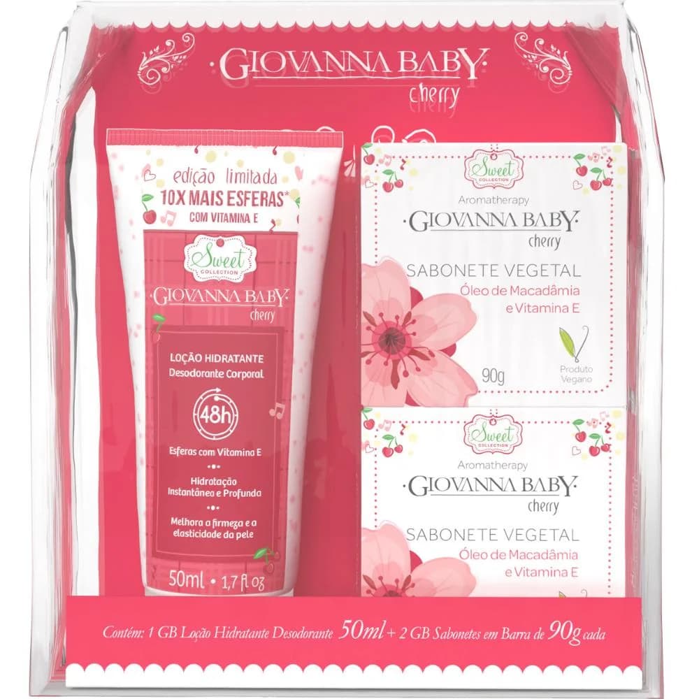 KIT GIOVANA BABY CHERRY (1MINI LOÇÃO+2SABONETES)