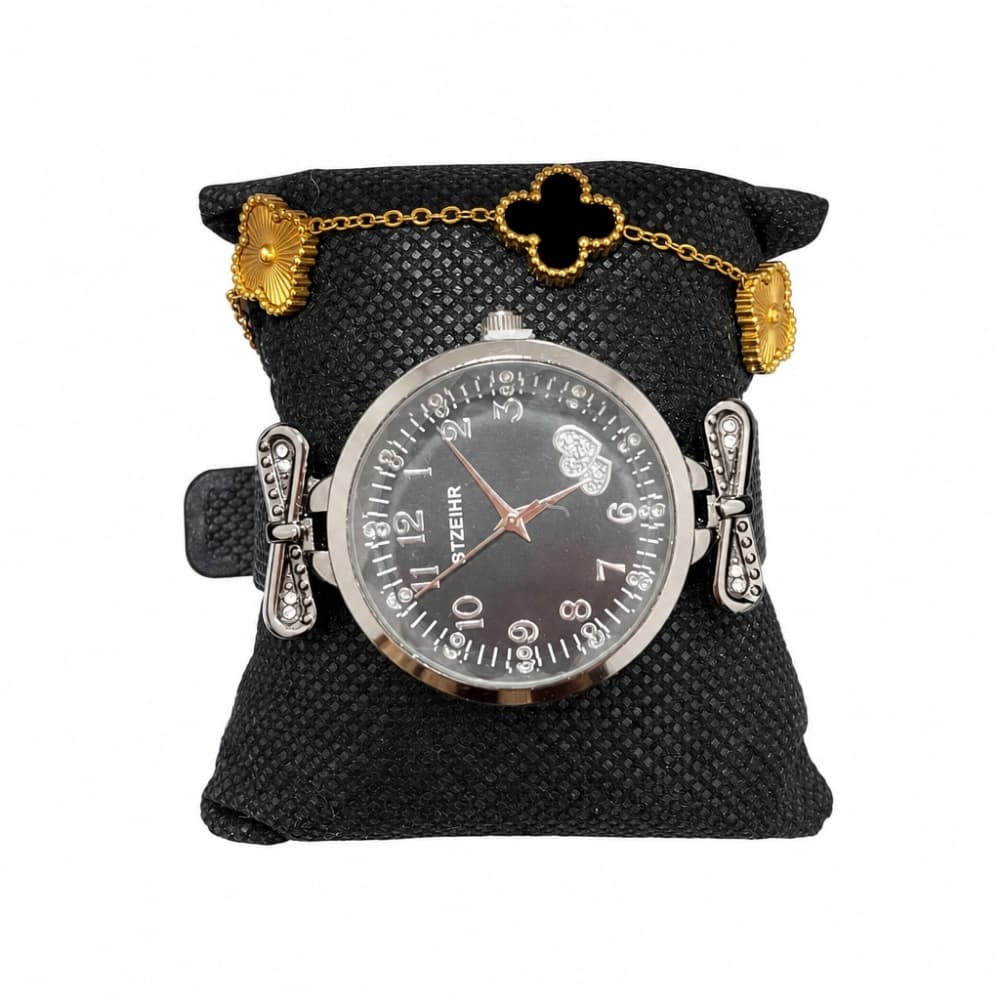KIT RELOGIO PULSEIRA DOURADO COM PEDRA