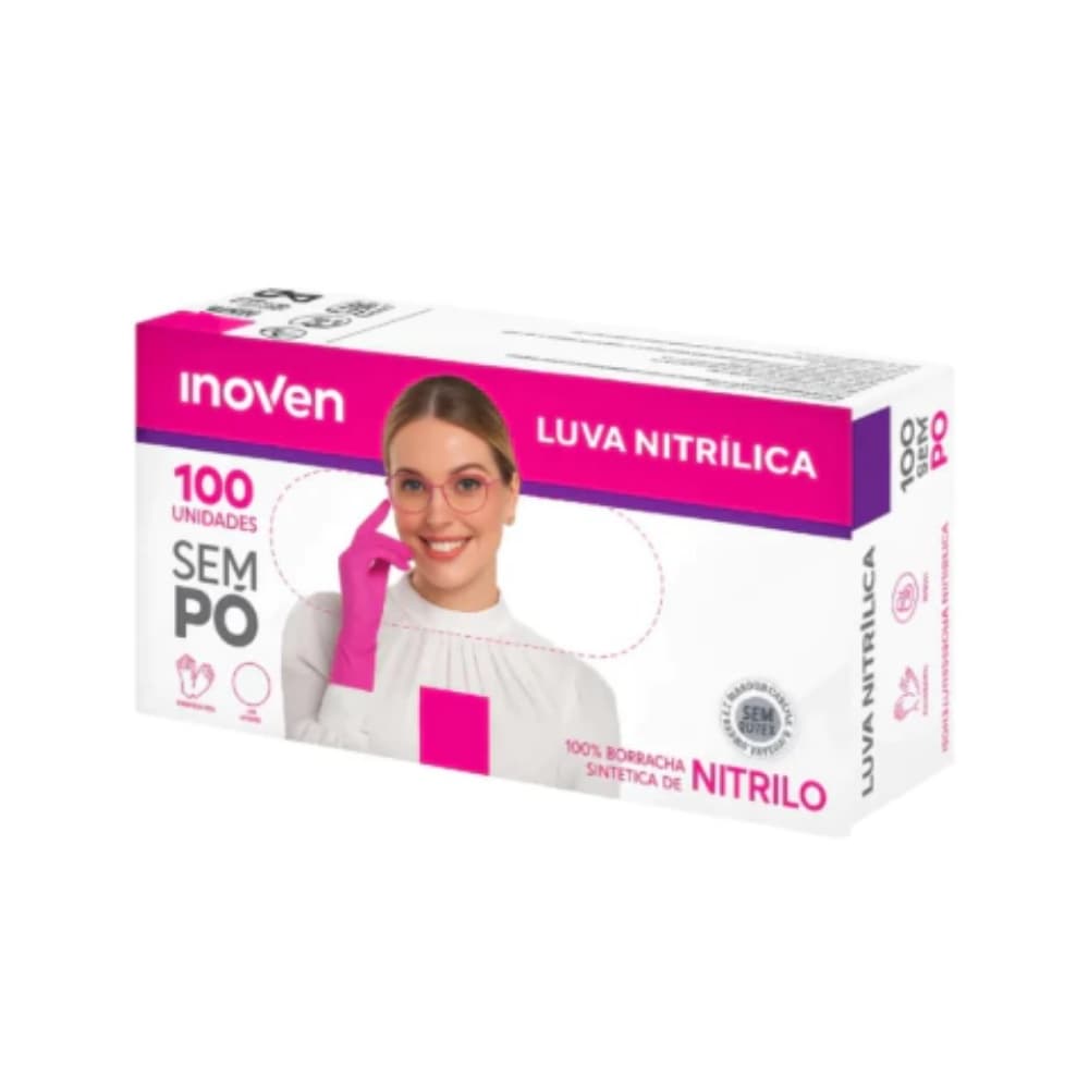 CAIXA DE LUVA INOVEN NITRILICA SEM PÓ ROSA 100UN- G
