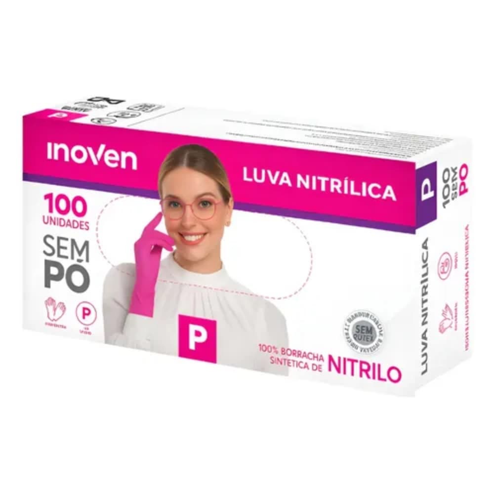 CAIXA DE LUVA INOVEN NITRILICA SEM PÓ ROSA 100UN- P